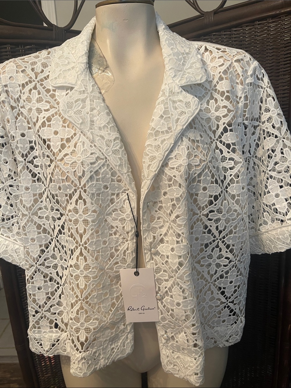 Robert Graham White Crochet Lace Short Jacket